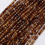 Natural Agate Beads Strands, Faceted, Dyed, Round, Coffee, 4mm, Hole: 0.5mm, about 91~93pcs/strand, 15 inch(G-G580-4mm-10)
