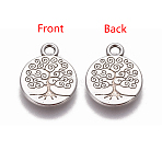 Tibetan Style Alloy Pendants, Flat Round with Tree of Life, Antique Silver, 19x15x2mm, Hole: 2mm(X-TIBEP-ZN11609-AS)