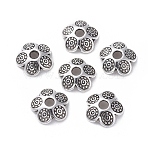 Tibetan Style Bead Caps, 5-Petal, Flower, Cadmium Free & Nickel Free & Lead Free, Antique Silver, 8x2mm, Hole: 2mm, about 3840pcs/1000g(TIBEB-S039-046AS-NR)