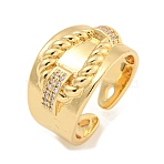 Cubic Zirconia Open Cuff Ring, Brass Finger Rings for Women, Cadmium Free & Lead Free, Real 16K Gold Plated, 14mm(RJEW-L121-030G)