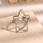 304 Stainless Steel Open Cuff Rings for Women, Star, Stainless Steel Color, Inner Diameter: 17.4mm(WGE4013-02)