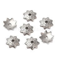 304 Stainless Steel Bead Cap, Multi-Petal Flower, Stainless Steel Color, 7x7x1.5mm, Hole: 1.2mm(STAS-R123-05P)