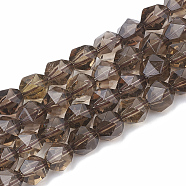 Natural Smoky Quartz Beads Strands, Star Cut Round Beads, Faceted, 6~7x5~6mm, Hole: 1mm, about 59~61pcs/strand, 14.2~14.6 inch(G-S332-6mm-011)