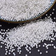 MIYUKI Delica Beads, Cylinder, Japanese Seed Beads, 11/0, (DB0066) White Lined Crystal AB, 1.3x1.6mm, Hole: 0.8mm, about 10000pcs/bag, 50g/bag(SEED-X0054-DB0066)