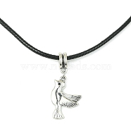 Alloy Bird Pendant Necklaces, with Imitation Leather Cords, Antique Silver, 17.20 inch(43.7cm), Pendant: 21.5x15mm(NJEW-JN04558-01)
