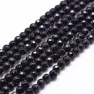 Synthetic Blue Goldstone Beads Strands, Faceted, Round, 6mm, Hole: 1mm, about 63pcs/strand, 14.9 inch~15.1 inch(G-D840-14-6mm)