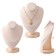 Necklace Bust Display Stand, with Wooden Base, Microfibre, 17x24cm(NDIS-E022-01A)