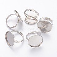 Adjustable Brass Finger Ring Components, Pad Ring Bases, Platinum, Tray: 18mm, about 17mm inner diameter, 20mm wide(X-KK-J110-18mm-N)