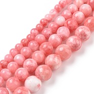 Natural Persian Jade Beads Strands, Dyed, Round, Pink, 10mm, Hole: 1mm, about 38pcs/strand, 16 inch(G-D434-10mm-30)