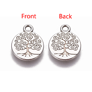 Tibetan Style Alloy Pendants, Flat Round with Tree of Life, Antique Silver, 19x15x2mm, Hole: 2mm(X-TIBEP-ZN11609-AS)