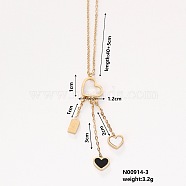 Stylish Stainless Steel & Plastic Heart Tassels Pendant Necklaces, with Cable Chain for Women Girl, Colorful, 15.75 inch(40cm)(II9512-3)