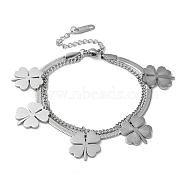 304 Stainless SteelDouble-Layer Multi-strand Bracelet, Clover, Stainless Steel Color, 6-1/2 inch(16.5cm)(STAS-Z055-03P)