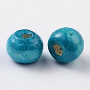 Natural Maple Wood Beads, Dyed, Round, Lead Free, Sky Blue, 10x8.5mm, Hole: 3.5mm, about 3000pcs/1000g(TB10mmY-6)
