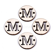 Unfinished Natural Poplar Wood Links Connectors, Laser Cut, Flat Round with Word, Letter.M, 19.5x2.5mm, Hole: 2mm(WOOD-S045-140A-01M)