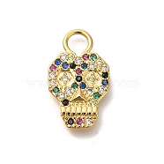 Brass Cubic Zirconia Pendants, Skull Charms, Real 18K Gold Plated, 18x11x2.5mm, Hole: 3.3mm(KK-M295-12G)