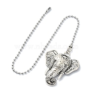 Elephant Tibetan Style Alloy Ceiling Fan Pull Chain Extenders, with Iron Chains, Antique Silver, 36.7cm(FIND-JF00113)