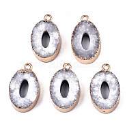 Natural Druzy Agate Pendants, Dyed, with Golden Tone Brass Loops, Oval, Light Cyan, 22.5x13.5x5.5~7.5mm, Hole: 1.6mm(G-T131-23)