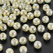 Transparent Crackle Acrylic Beads, AB Color Plated, Round, Yellow, 8x7mm, Hole: 1.8mm, about 1745pcs/500g(MACR-S373-66-L05)