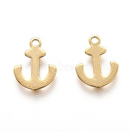 201 Stainless Steel Charms, Laser Cut, Anchor, Real 18k Gold Plated, 12x9x0.5mm, Hole: 1.4mm(STAS-C017-27G)
