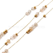 Ion Plating(IP) Real 18K Gold Plated 316 Surgical Stainless Steel Link Chains, with Natural Sunstone Round Beads, Soldered, with Spool, 2x1x0.1mm(CHS-G033-01J)