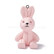 Opaque PVC Plastic Big Pendants, with Gunmetal Tone Iron Loops, Rabbit Charms, Pink, Rabbit Pattern, 59.5x38x38mm, Hole: 2.2mm(X-RESI-G049-01A)