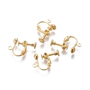 Rack Plated Brass Screw Clip-on Earring Findings, Spiral Ear Clip, Golden, 13x17x4.5mm, Hole: 1.6mm(X-KK-P169-04G)