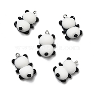 Opaque Resin Pendants, with Platinum Tone Iron Loops, Panda Back, White, 24.5x17x6.5mm, Hole: 2mm(RESI-D055-085P)