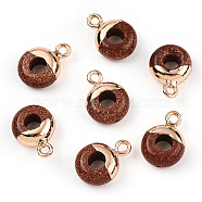 Synthetic Goldstone Flat Round/Donut Charms, with Rack Plating Golden Tone Brass Loops, 14x10mm(G-I347-02)