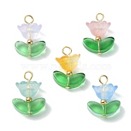 Glass Pendant, with Golden Alloy Loops, Flower Charms, Mixed Color, 19x14x10mm, Hole: 2.5mm(PALLOY-TA00095)