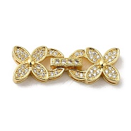 Rack Plating Brass Micro Pave Clear Cubic Zirconia Fold Over Clasps, Cadmium Free & Lead Free, Long-Lasting Plated, Flower, Golden, Flower: 14x9.5x5mm, Clasp: 8.5x2.5x5mm(KK-E084-03G)