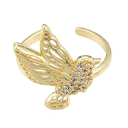 Clear Cubic Zirconia Bird Open Cuff Ring, Brass Jewelry for Women, Real 18K Gold Plated, US Size 8 3/4(18.7mm)(RJEW-G261-19G)