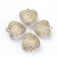 Plating Transparent Acrylic Pendants, Golden Metal Enlaced, Heart, Clear, 22x20x11mm, Hole: 1.5mm(X-PACR-Q115-43)