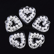 Transparent Acrylic Pendants, with ABS Plastic Imitation Pearl, Heart, White, 31x29.5x8mm, Hole: 2mm(X-TACR-R146-011)