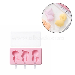 Ice Pop Food Grade Silicone Molds, with Plastic Lids and Sticks, for Children Summer Home Kitchen Tools, Dinosaur & Unicorn & Bird, Pink, 91x182x22mm, Stick: 86x15x12mm(AJEW-D039-20)
