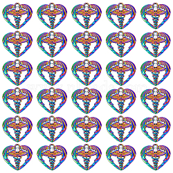 30Pcs Alloy Pendants, with Rhinestone, Heart with Caduceus Charm, Medical Sign Charm, Rainbow Color, 19.5x22x3mm, Hole: 1.8mm(FIND-DC0003-14)