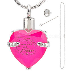 CREATCABIN October Glass Urn Pendant Necklace DIY Making Kit, Including 1Pc Heart Glass Urn Pendant with Always On My Mind Forever In My Heart, 1Pc 304 Stainless Steel Women Chain Necklaces, 1 set Stainless Steel Mini Funnel, Magenta, Pendant: 33x21.5x11.5mm, Hole: 5mm(DIY-CN0001-82C)