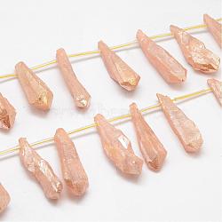 Electroplated Natural Quartz Crystal Beads Strands, Top Drilled Beads, Teardrop, Wheat, 24~31x6~15x4~10mm, Hole: 1.5mm, about 25pcs/strand, 14.3 inch(G-G890-A-09)