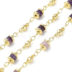Natural Amethyst Column Link Chains, with Real 18K Gold Plated Brass Findings, Soldered, with Spool, 5x14x5mm(CHC-K014-07G-06)