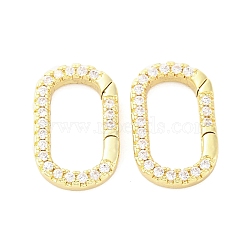 Brass Micro Pave Cubic Zirconia Spring Gate Rings, Oval, Real 16K Gold Plated, 17x10.5x2.5mm(KK-D325-01G)