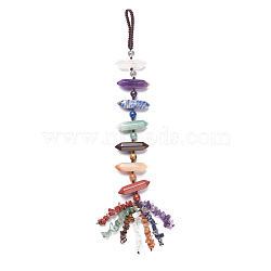 Chakra Hanging Ornament, Reiki Tumbled Gemstone Window Ornament, with Nylon Cord, Pointed Pendants, Bullet, 285mm(HJEW-K032-02)