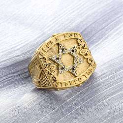 Star of David 304 Stainless Steel Rhinestone Finger Rings for Women, Ion Plating(IP), with Word Deus E Bom O Tempo Todo, Golden, US Size 8(18.1mm)(RJEW-B121-02C-G)