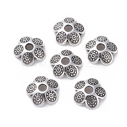 Tibetan Style Bead Caps, 5-Petal, Flower, Cadmium Free & Nickel Free & Lead Free, Antique Silver, 8x2mm, Hole: 2mm, about 3840pcs/1000g(TIBEB-S039-046AS-NR)