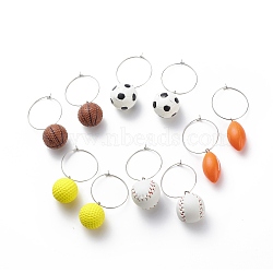 Sport Ball Theme Resin Dangle Big Hoop Earrings, 316 Surgical Stainless Steel Jewelry for Women, Mixed Color, 55~62mm, Pin: 0.6mm(EJEW-JE05023)