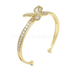 Rack Plating Brass Pave Clear Cubic Zirconia Butterfly Open Cuff Bangles for Women, Cadmium Free & Lead Free, Long-Lasting Plated, Real 18K Gold Plated, Inner Diameter: 2-1/4 inch(5.75cm)(BJEW-R317-02G)