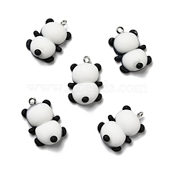Opaque Resin Pendants, with Platinum Tone Iron Loops, Panda Back, White, 24.5x17x6.5mm, Hole: 2mm(RESI-D055-085P)