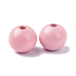 Wood Large Hole European Beads, Round, Pink, 19~20x18mm, Hole: 4.2mm(WOOD-D027-01L)