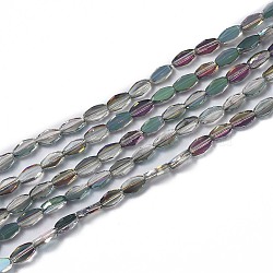 Transparent Electroplate Glass Beads Strands, Faceted, Oval, Half Rainbow Plated, Dark Sea Green, 8x4.5x2mm, Hole: 0.9mm, about 60pcs/strand, 17.72''(45cm)(EGLA-J150-C01-HR03)