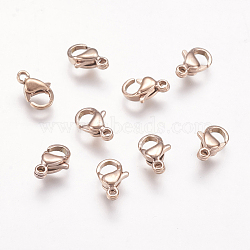 Ion Plating(IP) 304 Stainless Steel Lobster Claw Clasps, Parrot Trigger Clasps Jewelry Making Findings, Rose Gold, 9x6x3mm(STAS-P185-9-RG)