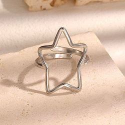 304 Stainless Steel Open Cuff Rings for Women, Star, Stainless Steel Color, Inner Diameter: 17.4mm(WGE4013-02)