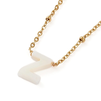 (Jewelry Parties Factory Sale)Natural Shell Initial Pendant Necklaces, with Golden Plated 304 Stainless Steel Satellite Chains, White, Letter.Z, 15.94 inch(40.5cm), Letter Z: 9.5x8x2.5mm